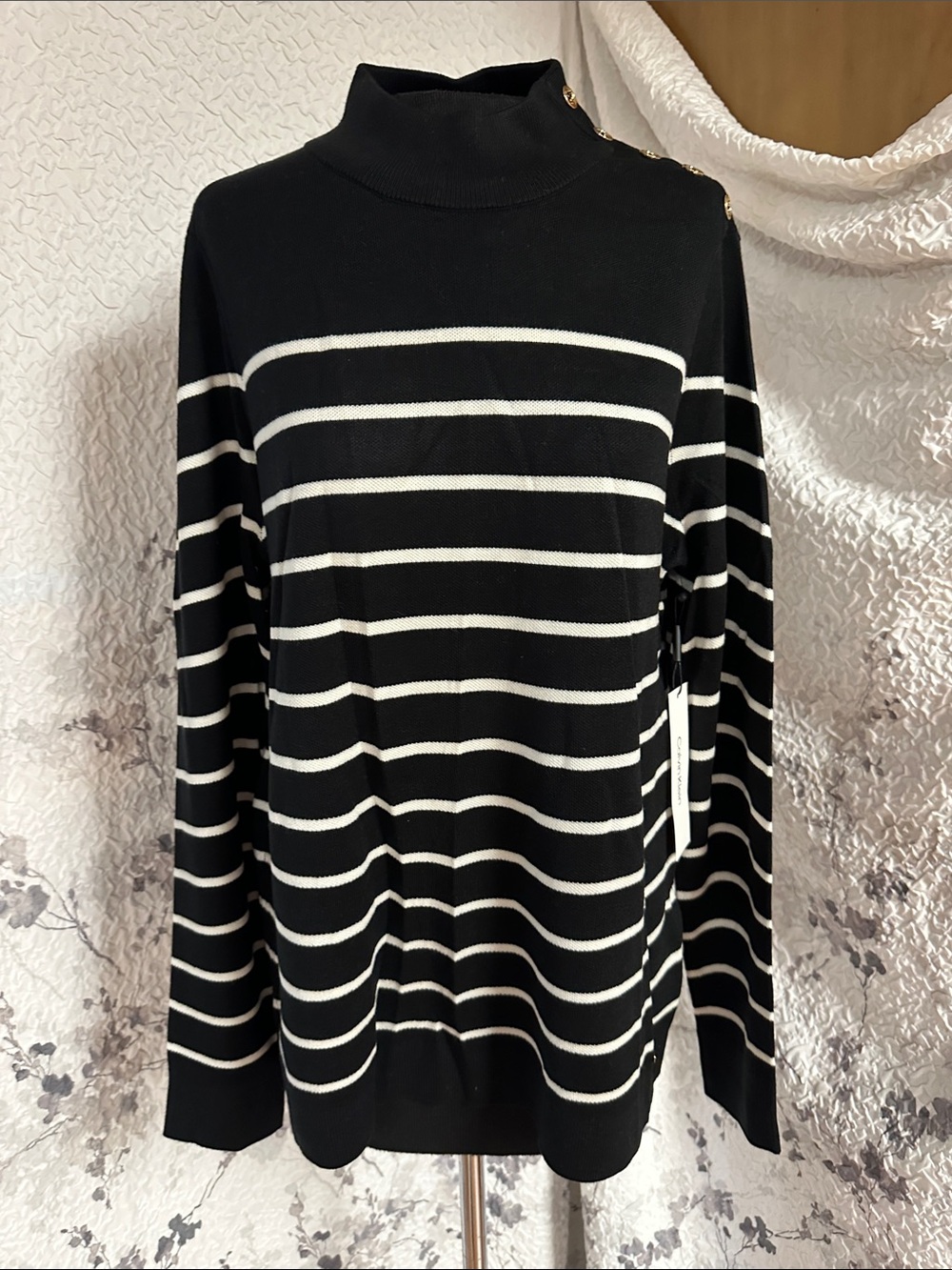 Calvin Klein Black and White Striped Sweater